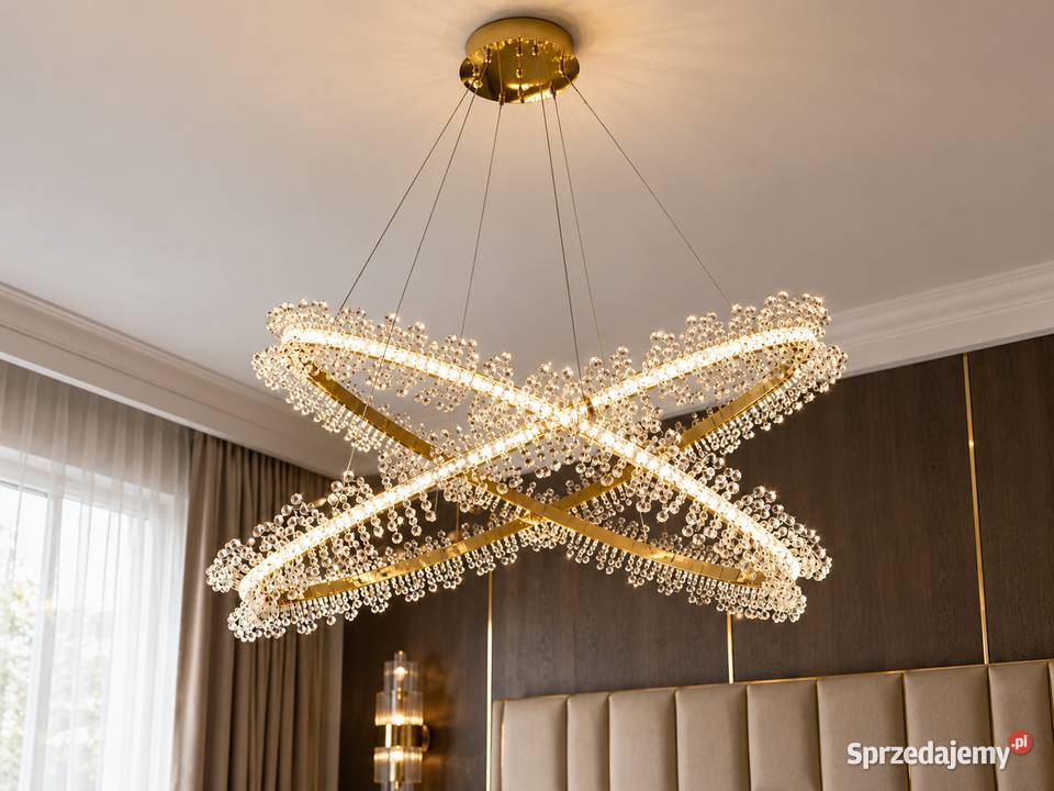 Żyrandol kryształowy nowoczesny złoty lampa Warszawa