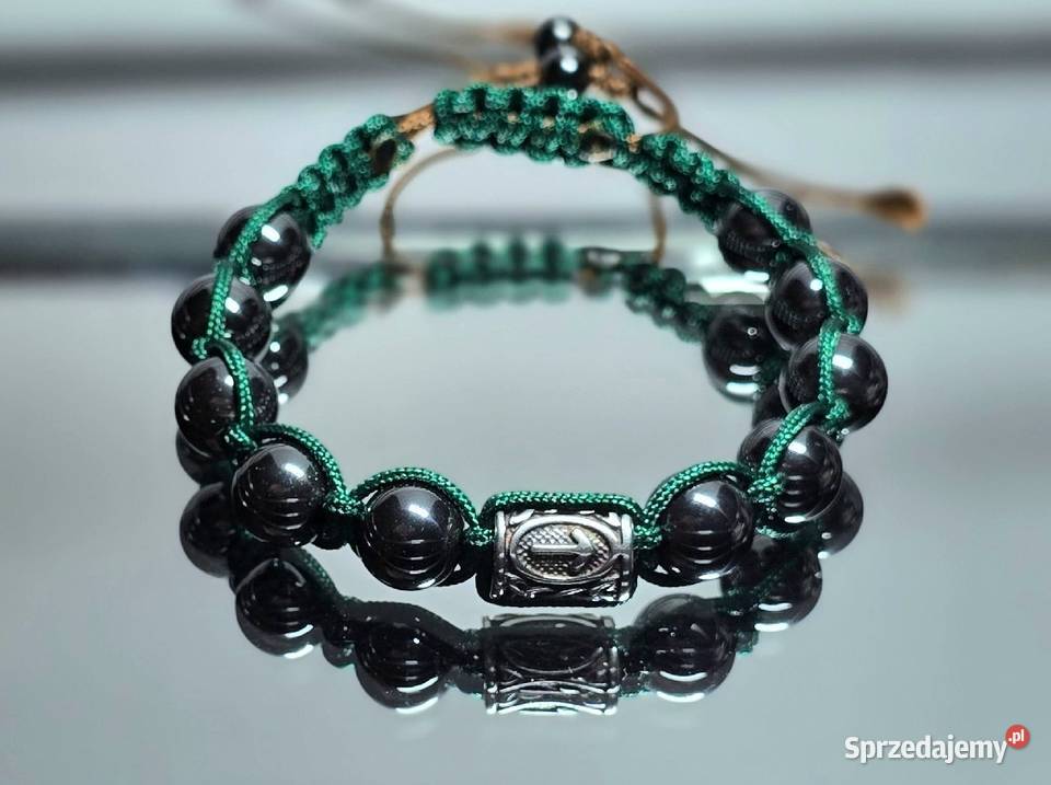 BRANSOLETKA KAMIEŃ 10 mm HEMATYT RUNA TEIWAZ Katowice