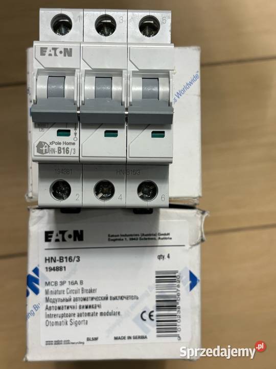 EATON WYŁĄCZNIK NADPRĄDOWY 3P B 16A 6kA AC Zabezpieczenia i rozdzielnice Kostrzyn nad Odrą