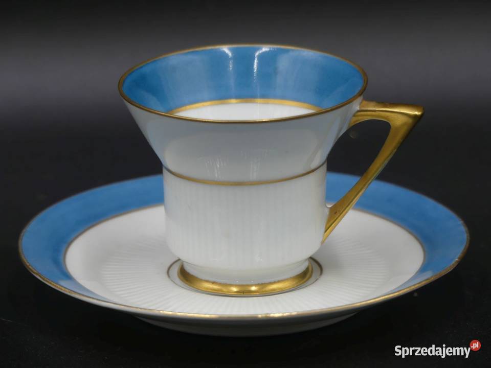 Zjawiskowy komplet do mokki art deco Tułowice Porcelana i szkło Poznań sprzedam