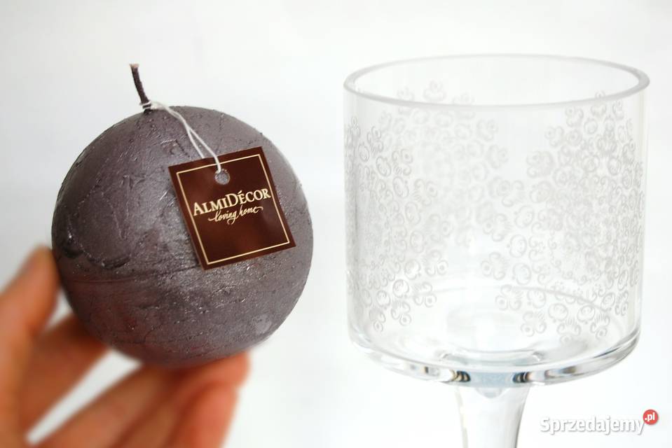 Świecznik szklany Almi Decor kielich grawerowany Lublin sprzedam