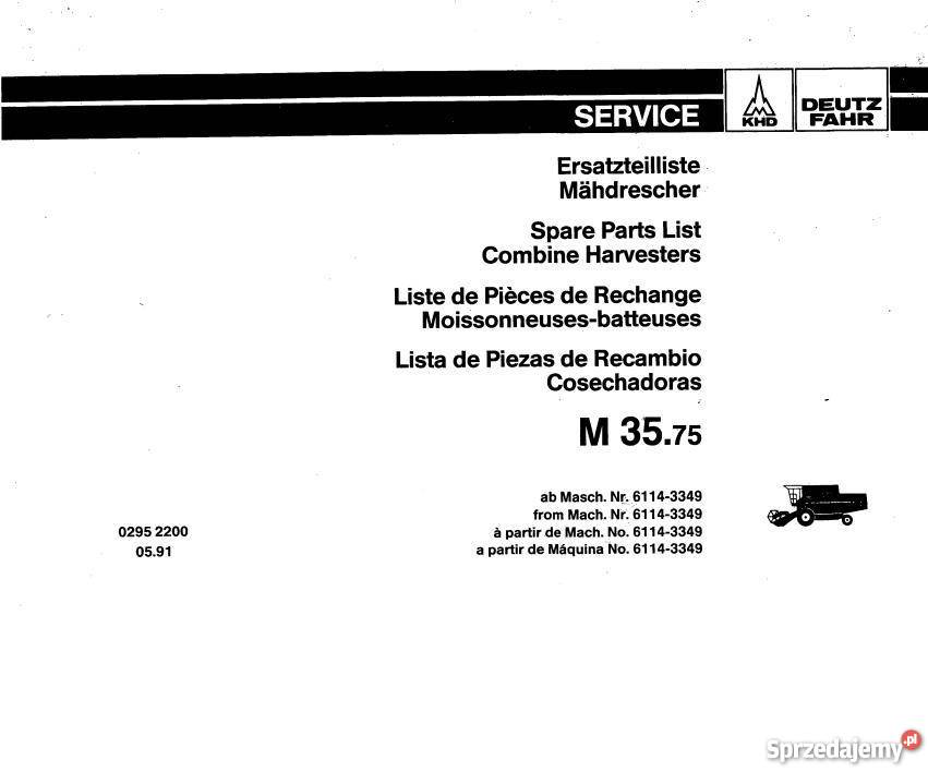 DeutzFahr M 3480 3540 3575 M600 katalog części Kielce
