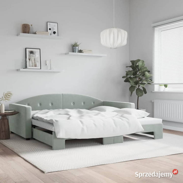 Sofa rozsuwana jasnoszara aksamit 100x200 mazowieckie Warszawa