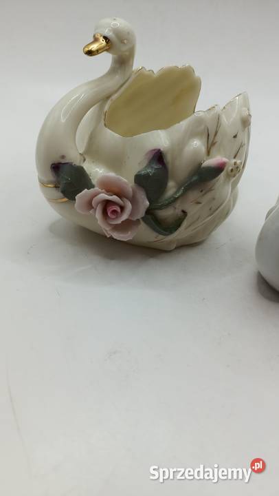 Figurki ceramiczne ptaki małe białe łabędzie Zamość sprzedam