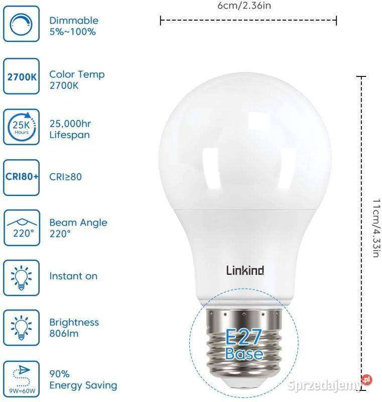 Linkind LED E27 Edison Żarówka 9W 6 opakowanie Zamość