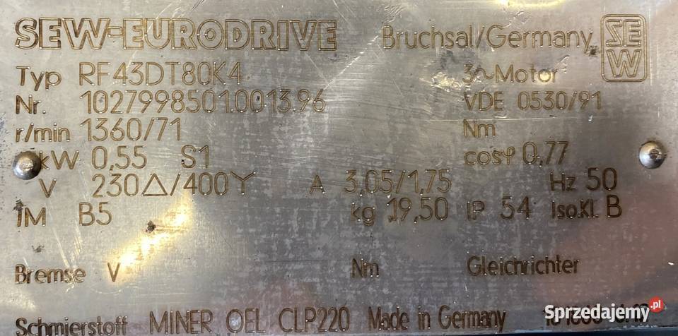 motoreduktor przekładnia 055kW 71obr 3fazowy SEW Pigża