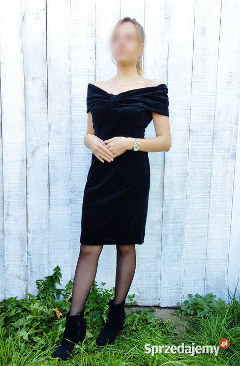 Czarna sukienka vintage M 38 Diana welur Szczecin