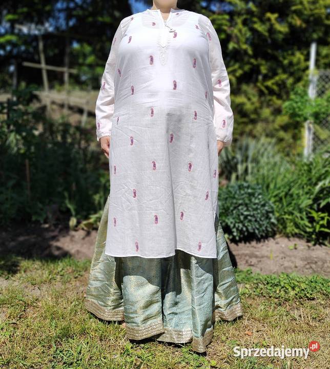 Szerokie spodnie indyjskie 5XL 50 4XL 48 gharara zielony Szczecin
