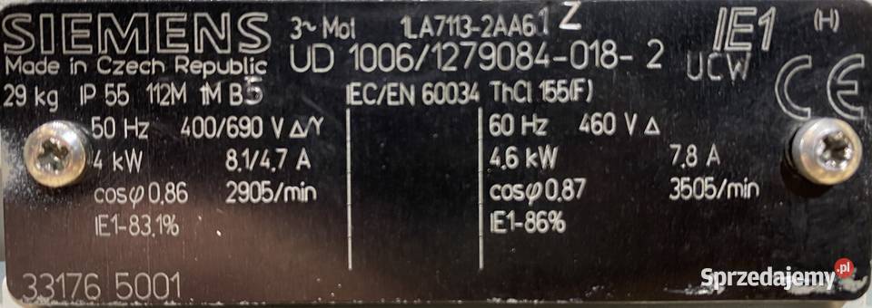 silnik elektryczny 4kW 2905obr 3fazowy SIEMENS