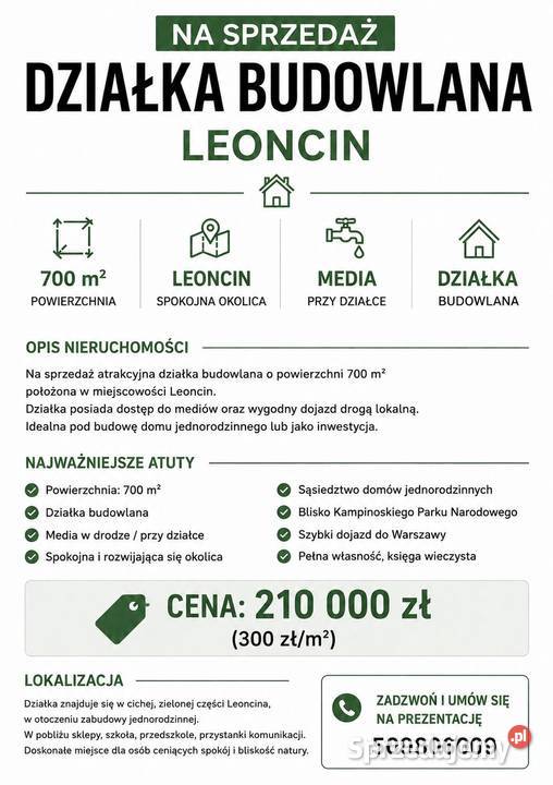 Działka budowlana Leoncin Nieruchomości