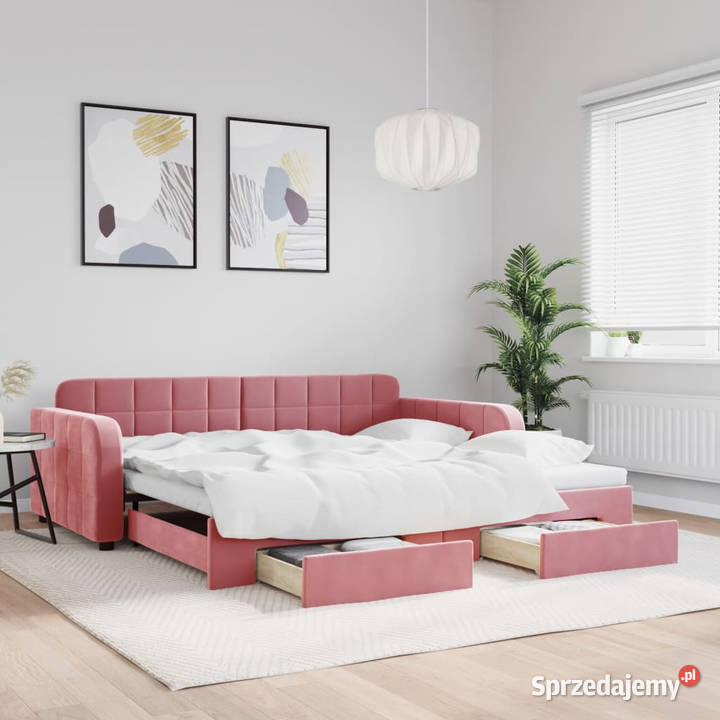 Sofa rozsuwana z szufladami różowa aksamit 71cm Warszawa