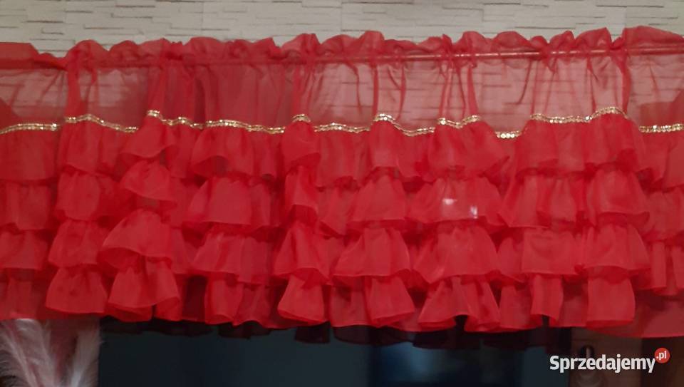 Świąteczna firanka czerwone falbanki Mława