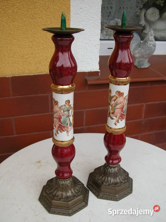 komplet starych świeczników mosiądz i porcelana Dekoracje i ozdoby lubuskie
