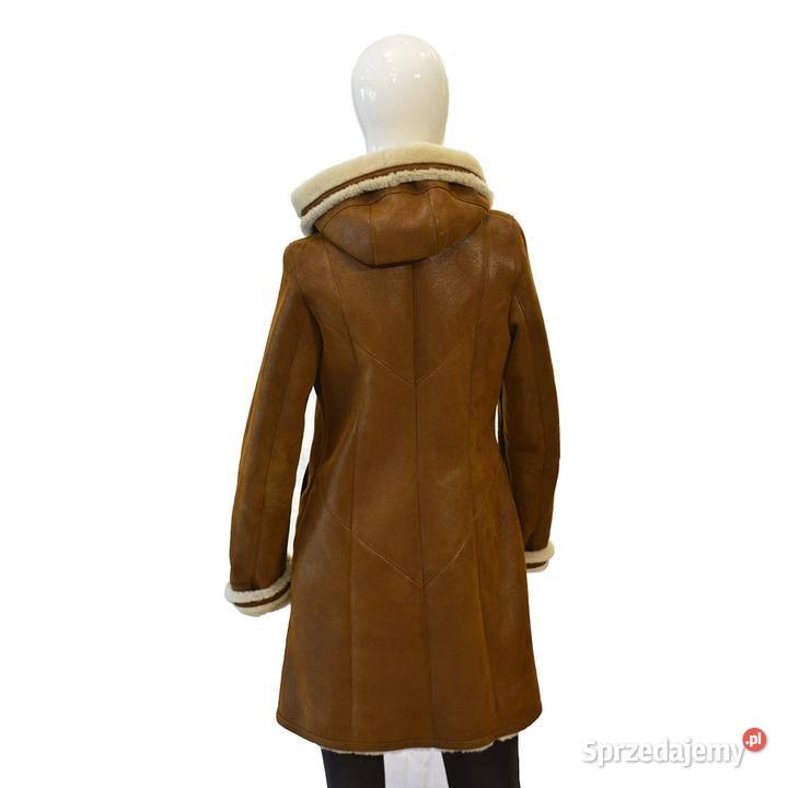 Kożuch Damski Długi z Kapturem ze Skór Włoszczowa