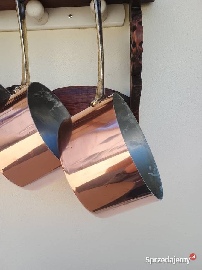 Miedziane garnki 5 sztuk i półeczka Rzeszów sprzedam