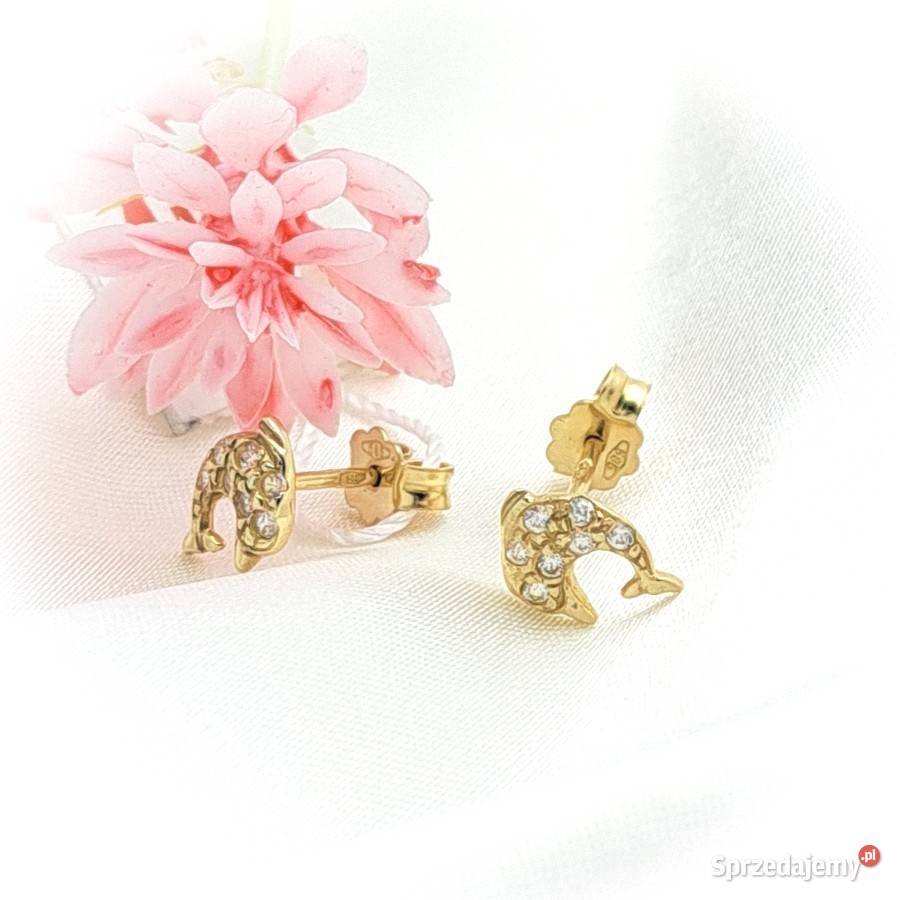 Kolczyki Złote pr585 Delfinki z kamieniami Kolczyki Poznań