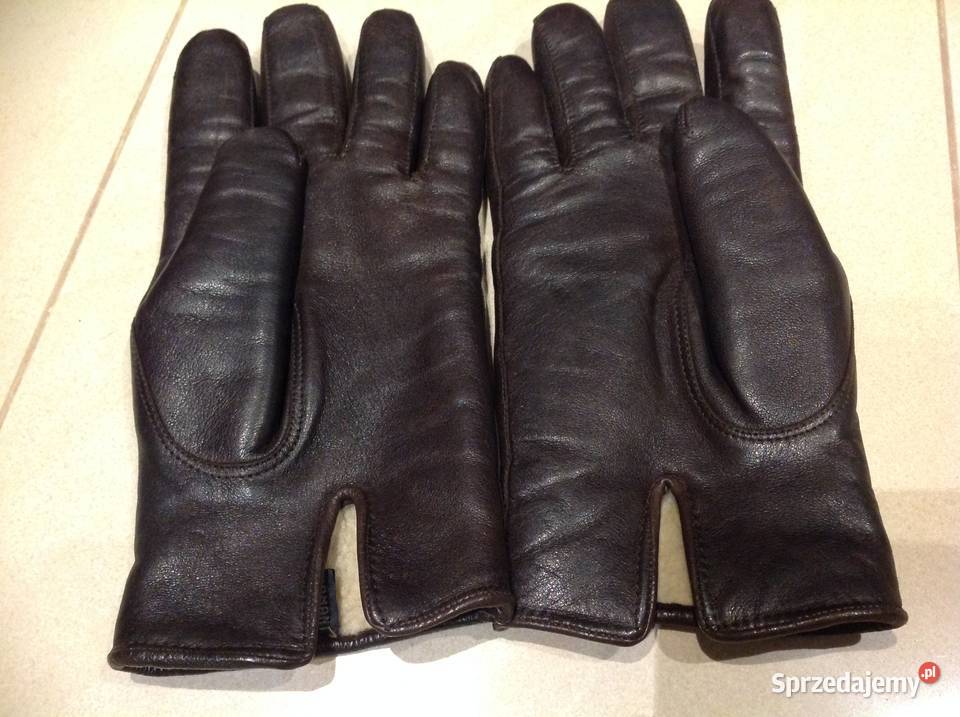 Rękawiczki Zimowe Skórzane Brązowe Kożuszek Uniseks Nowa Sól