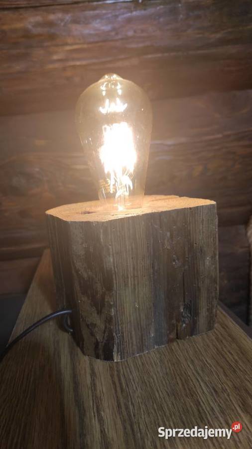 Lampka drewniana rustykalna loft Wyposażenie wnętrz warmińsko-mazurskie