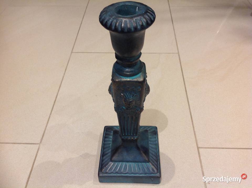 Świecznik Ceramiczny Turkusowy Duży Vintage Nowa Sól