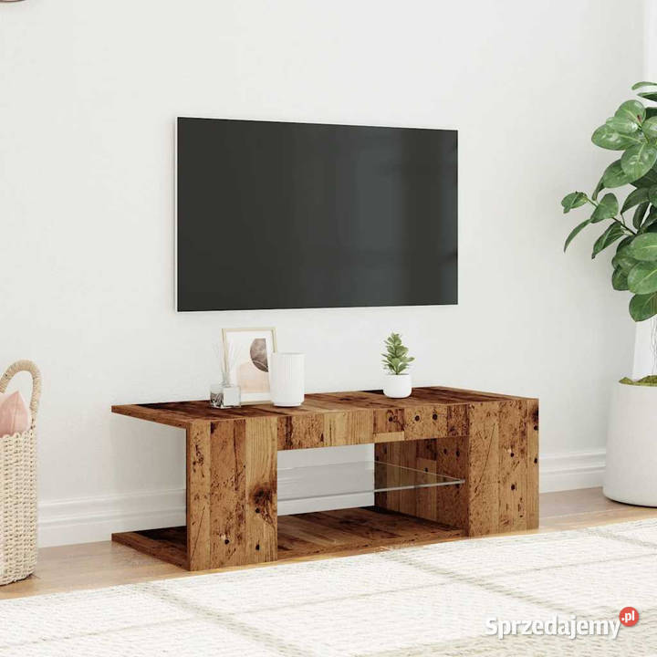 Szafka pod TV z oświetleniem LED stare drewno mazowieckie