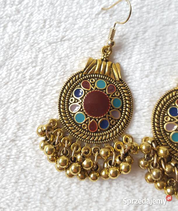 Okrągłe kolczyki boho etno hippie zoty kolor zachodniopomorskie Szczecin