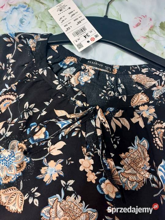 Bluzka czarna kwiaty XS 34 Reserved Nowa z metką mazowieckie