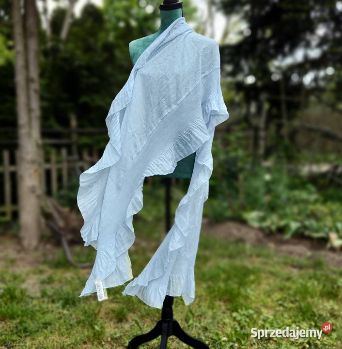 Długi niebieski szal HM błękitny szalik chusta Dodatki Szczecin