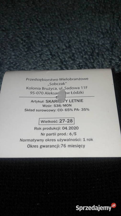 Skarpety czarne letnie wojskowe WP Rozmiar L Ostrołęka
