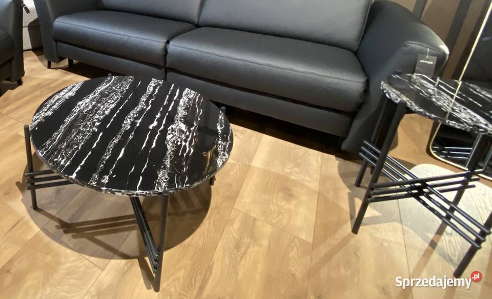 Czarny stolik z marmurowym blatem 79x39 T032A Katowice