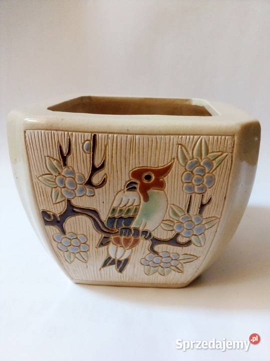 kwadratowa doniczka ceramiczna z ptakami Częstochowa