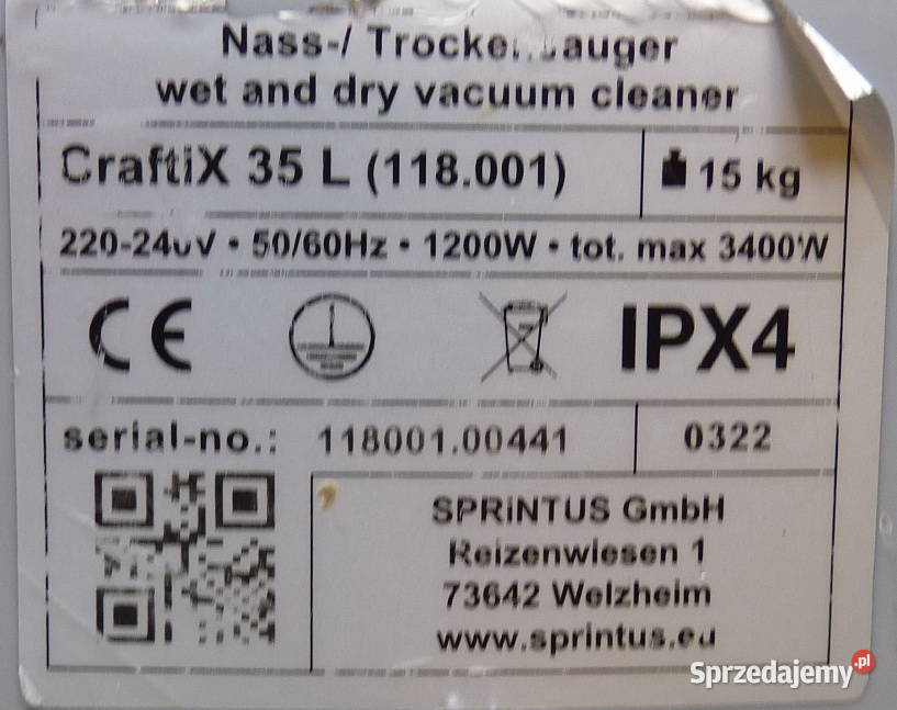 Odkurzacz przemysłowy SPRINTUS Craftix 35 L Wrocław