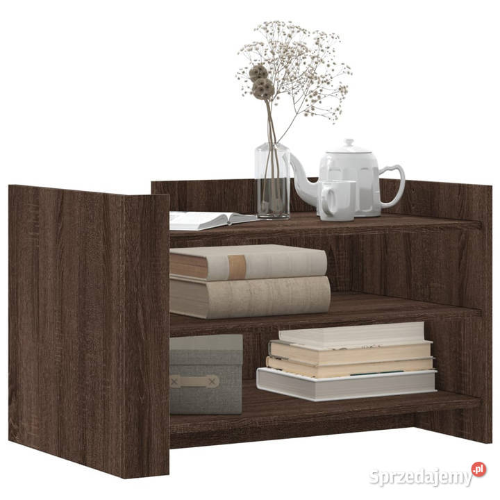 Stolik kawowy brązowy dąb 80x50x50 materiał