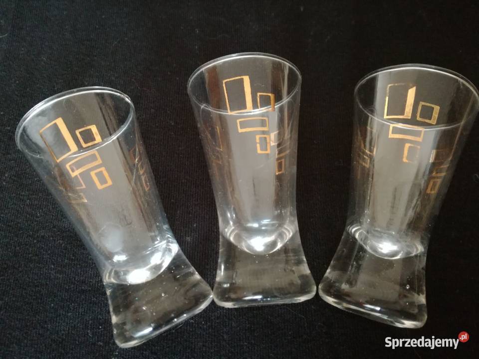 Kieliszki do wódki w złote prostokątySztuk 3 łódzkie Łódź