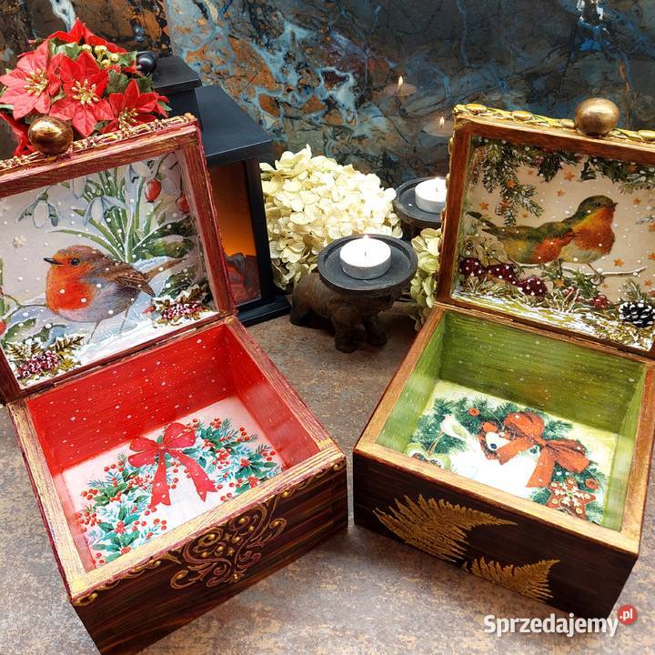 Skrzynka Szkatułka Decoupage Rękodzieło Święta Łódź