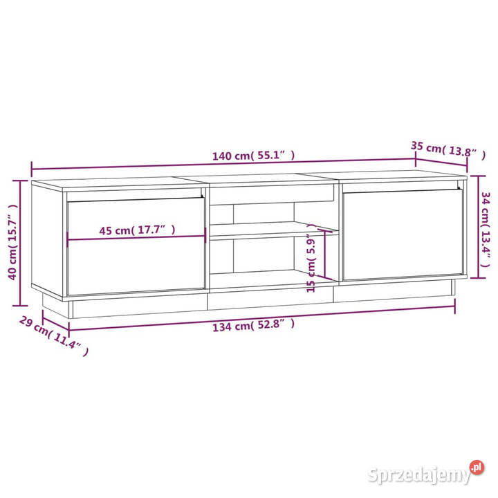 Szafka pod telewizor szara 140x35x40 lite drewno Meble Warszawa