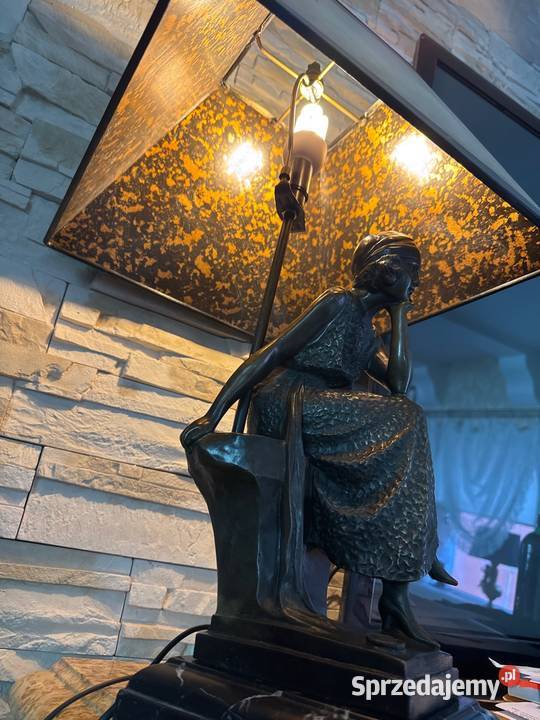 Przedwojenna lampa gabinetowa z brązu sygnowana dolnośląskie Długopole-Zdrój sprzedam