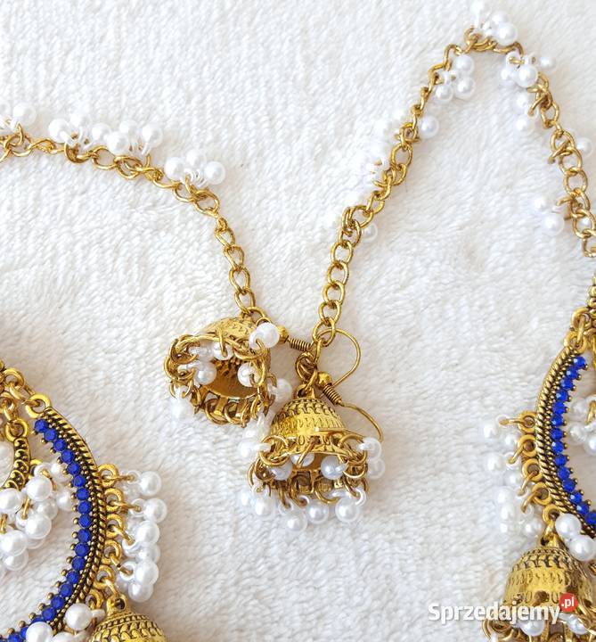 Duże długie kolczyki złoty kolor niebieskie Szczecin