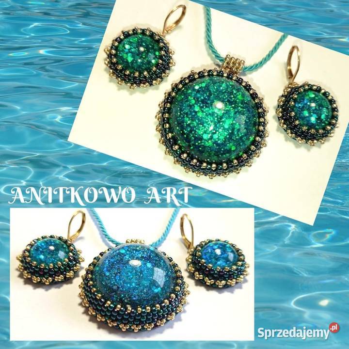 KOMPLET MORSKA TOŃ z mieniącą żywicą Ozdoby Warszawa