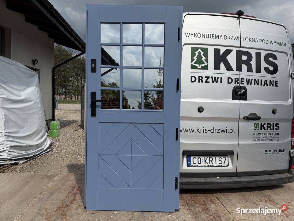 Drzwi zewnętrzne drewniane RĘKI niebieskie cała dolnośląskie Wrocław