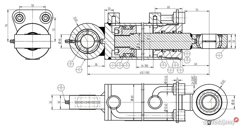 SIŁOWNIK HYDRAULICZNY CYLINDER SKOK 180 POZLIF
