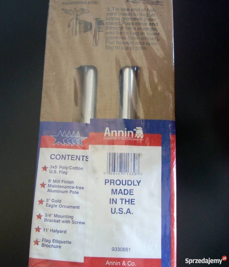 flaga USA z aluminiowym masztem i złotym orłem