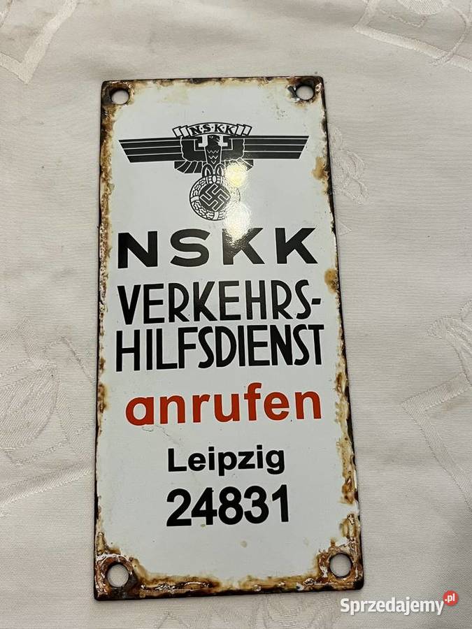 Niemiecki szyld tablica emaliowana NSKK Antyki, Sztuka, Kolekcje sprzedam