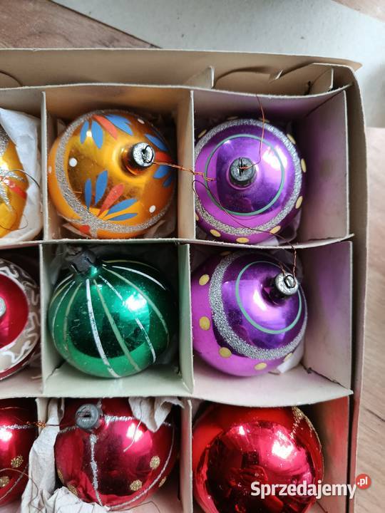 Bombki z PRLróżne szklane w kartonie stare Choszczno
