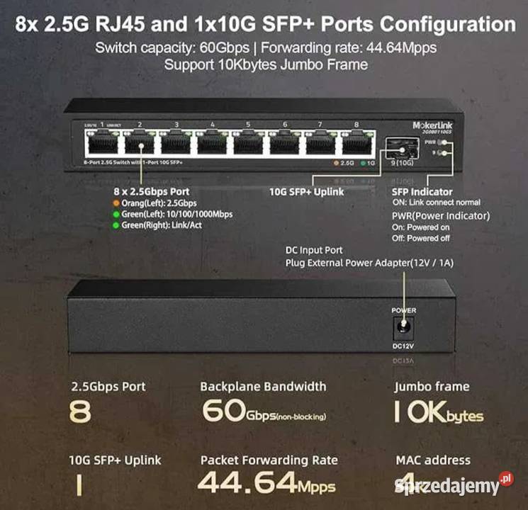 MokerLink 2G080110GS 8portowy Przełącznik switch Internet i komunikacja Brzesko sprzedam