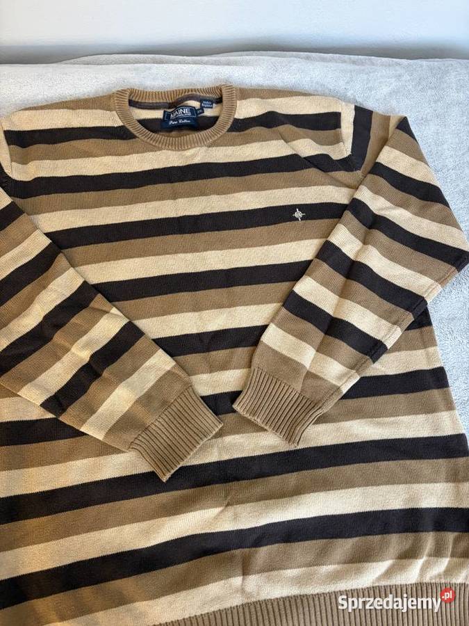 Sweter męski w paski brązowy kremowy beżowy Jasło