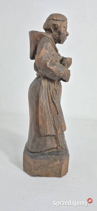 Drewniana Rzeźba Mnich z Kielichem Vintage Biłgoraj