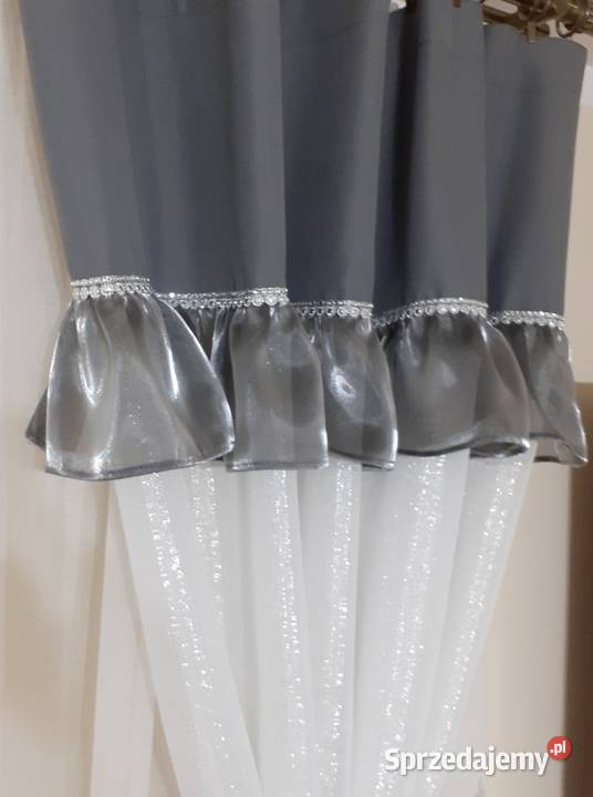 Firany zasłony dekoracyjne szara falbanka Mława sprzedam