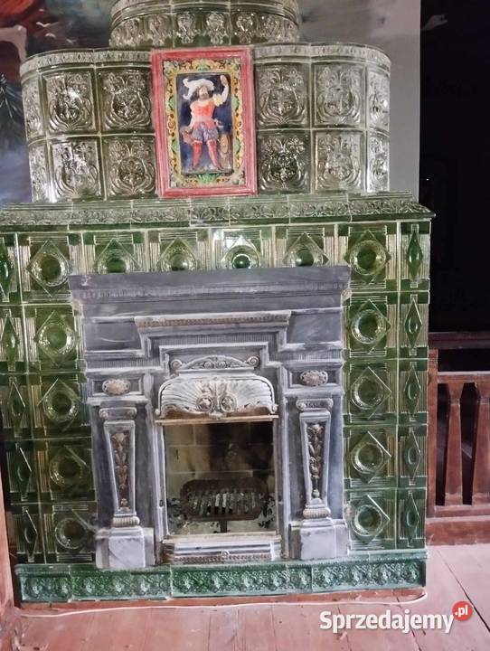 efektowny zabytkowy kominek kaflowy Racibórz