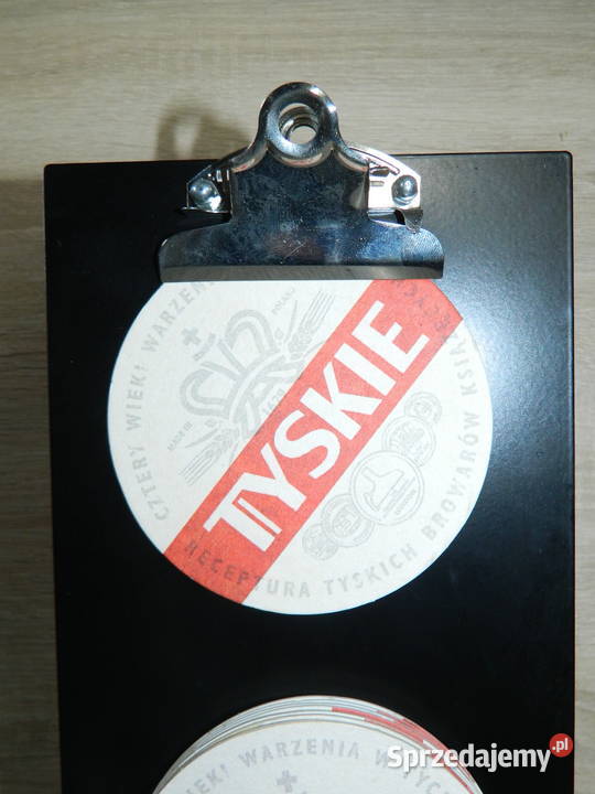 TYSKIE stojak na podkładki z tablicą Birofilistyka Trzebinia