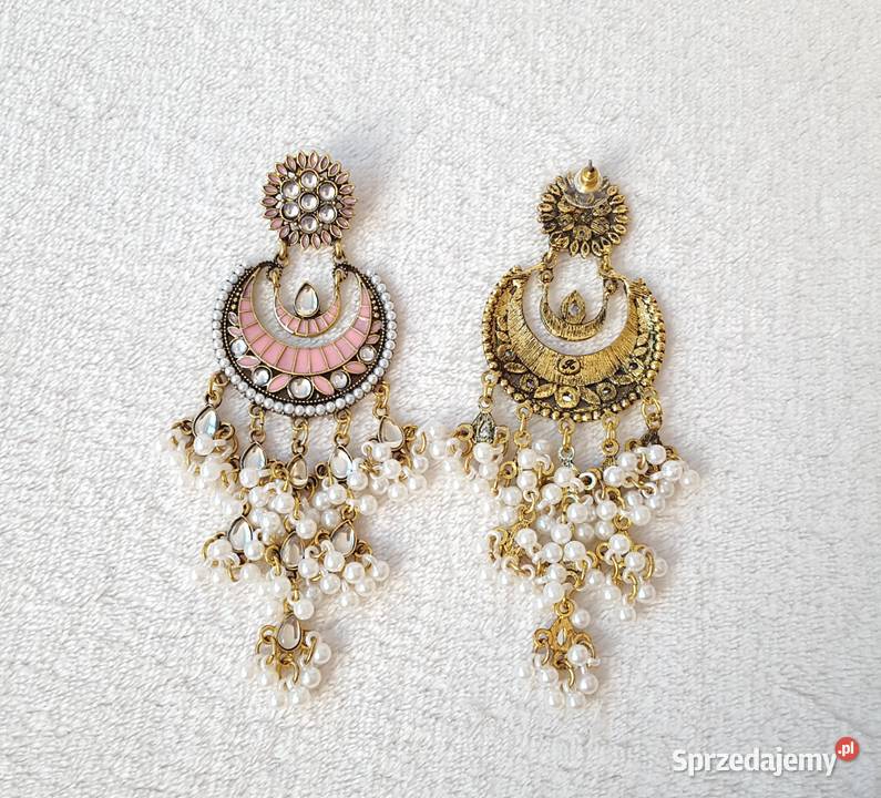 Długie kolczyki różowy złoty kolor indyjskie Szczecin
